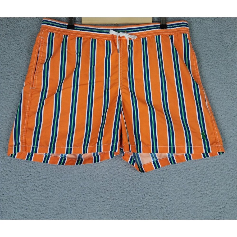 Polo Ralph Lauren Swim Trunks Adult Medium Orange Striped Preppy Brief Lined Men